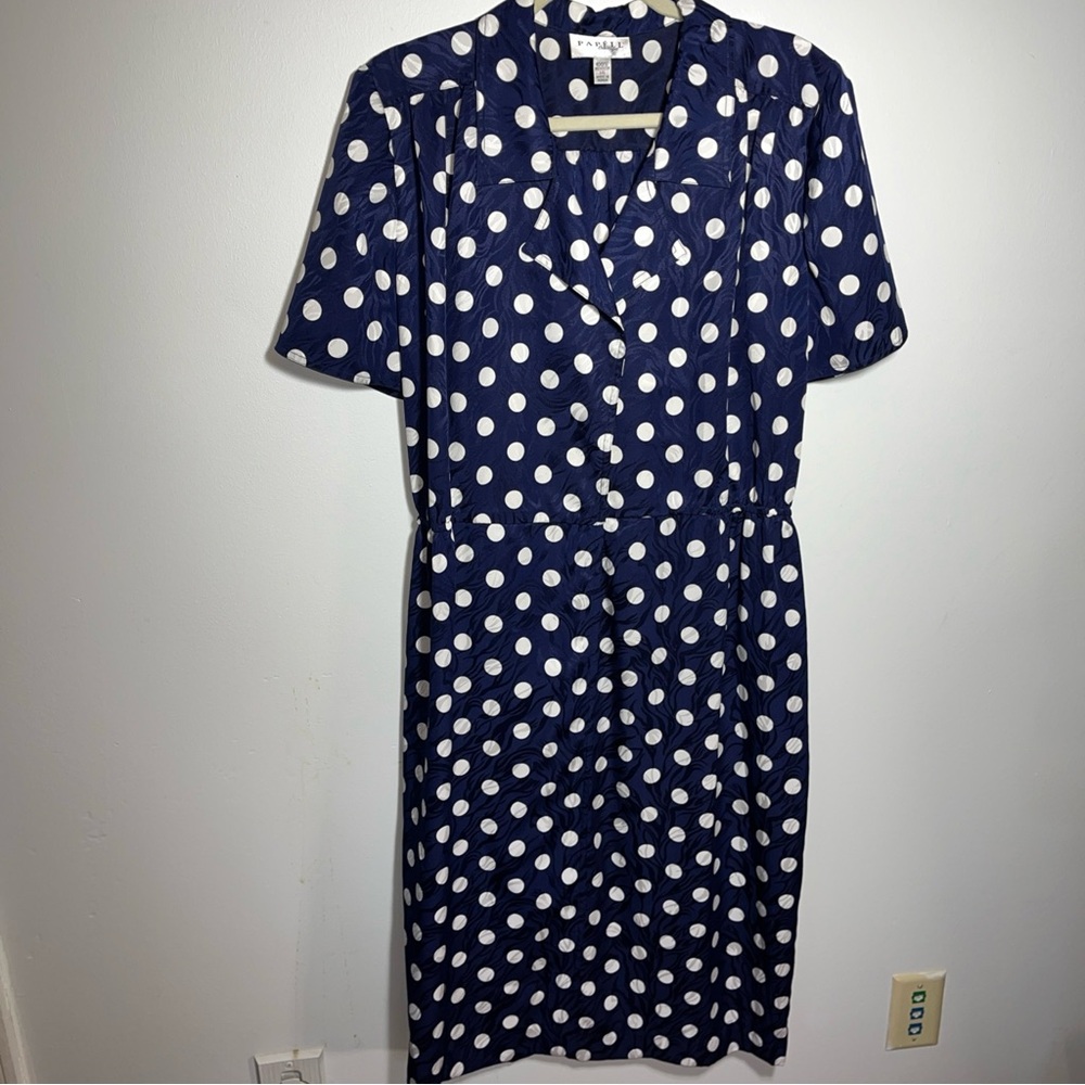 Papell Boutique Blue and White Polka Dot Midi Dress